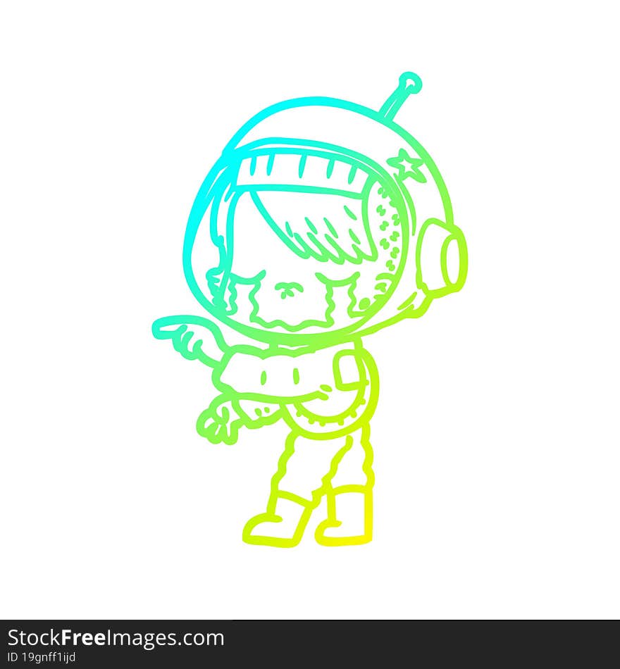 cold gradient line drawing cartoon crying astronaut girl