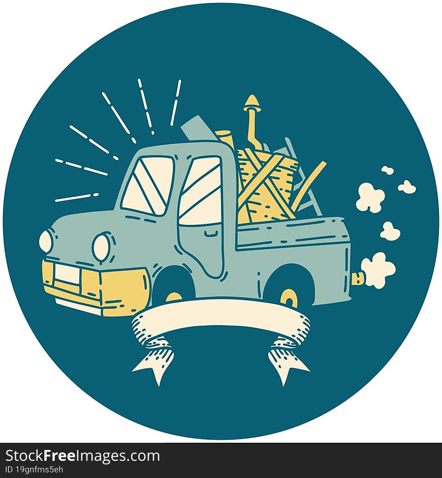 Icon Of Tattoo Style Truck Carrying Junk