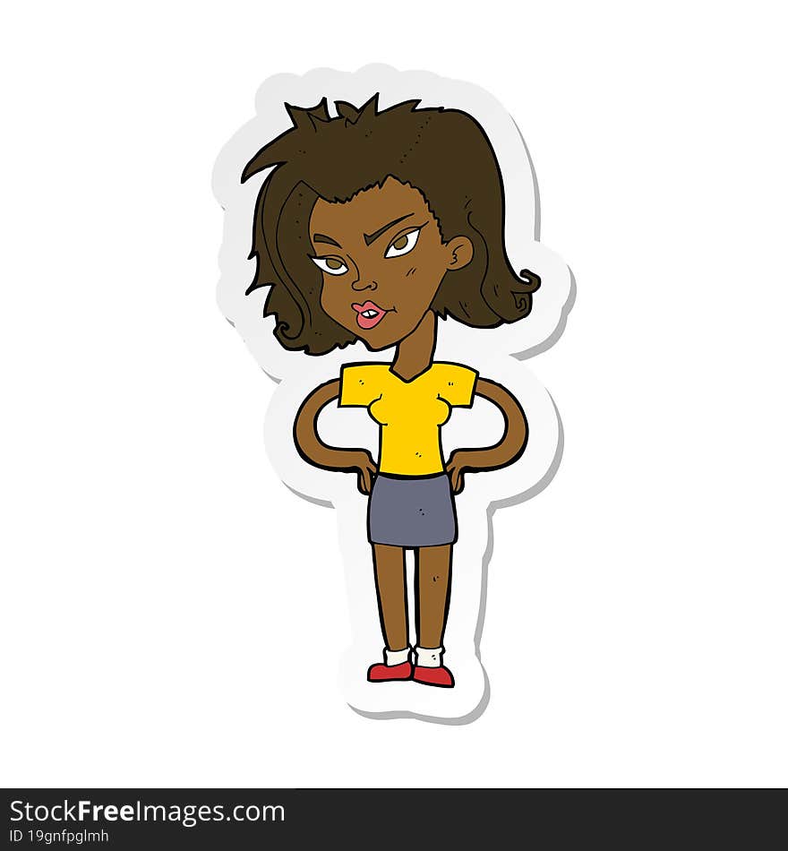 Sticker Of A Cartoon Woman With Hands On Hips