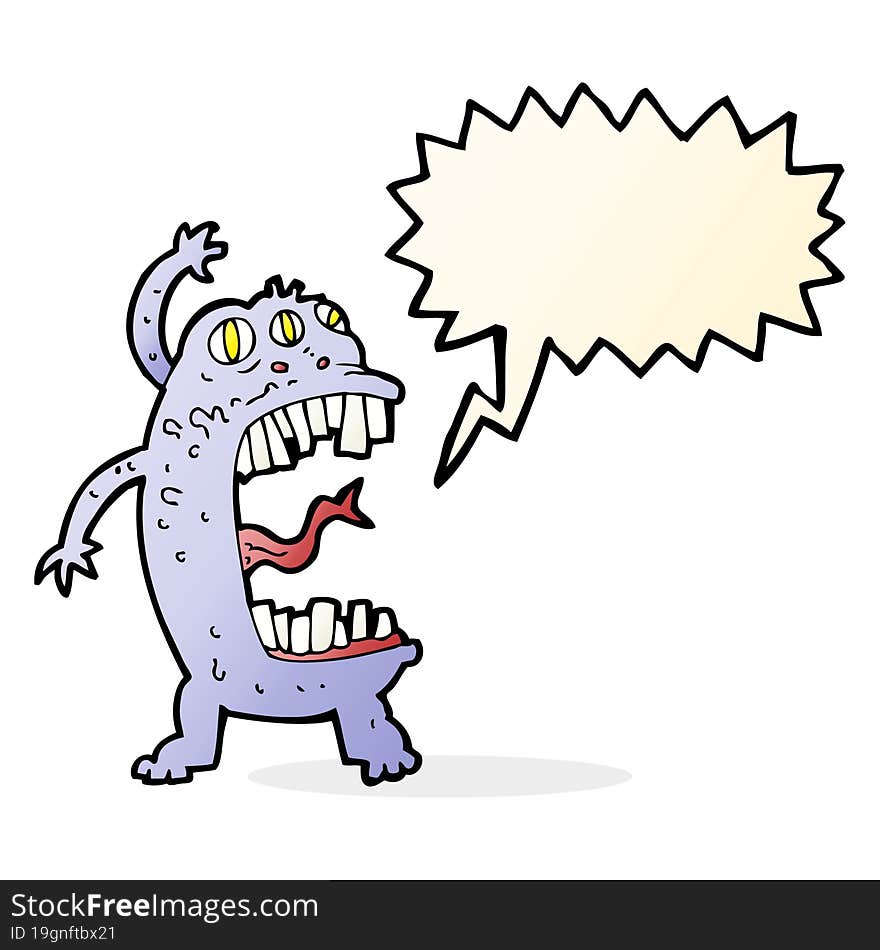 cartoon crazy monster with speech bubble