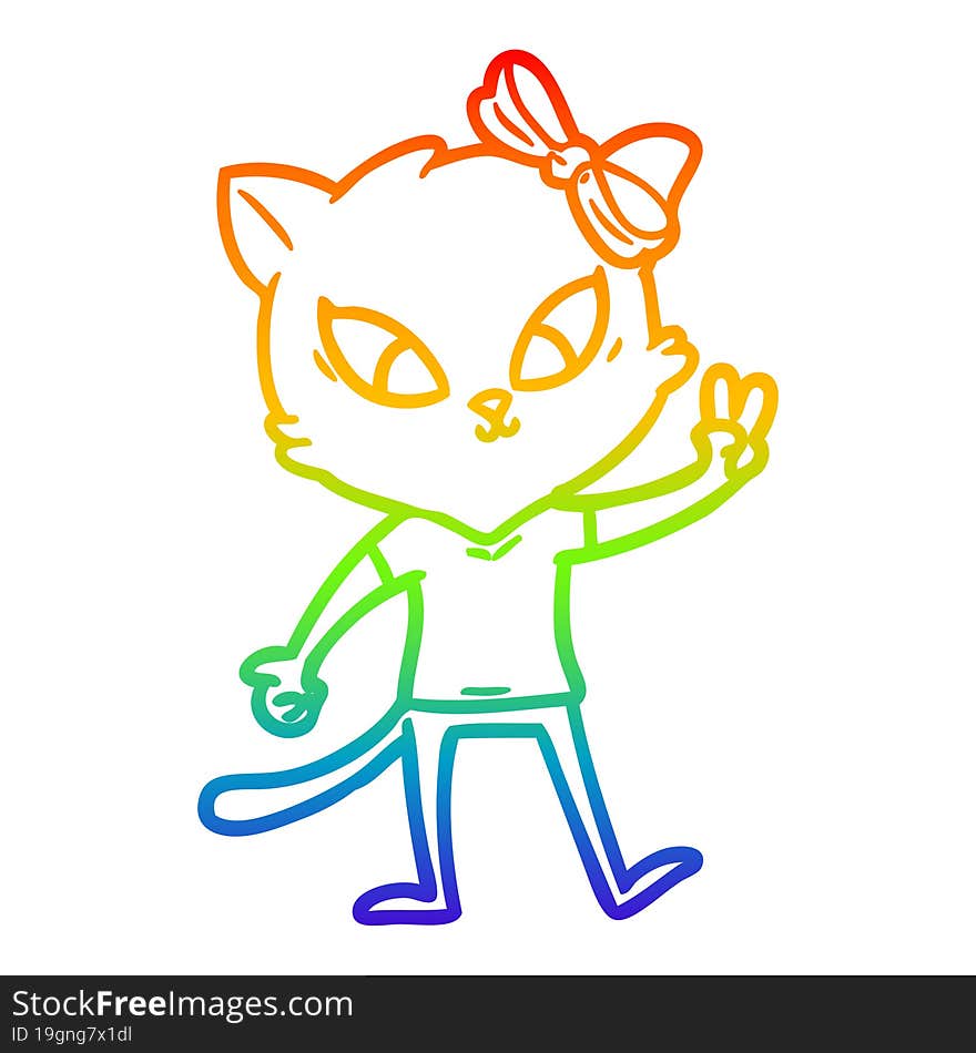 rainbow gradient line drawing of a cartoon cat