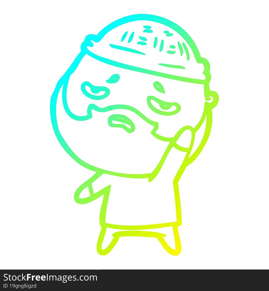 cold gradient line drawing cartoon worried man with beard