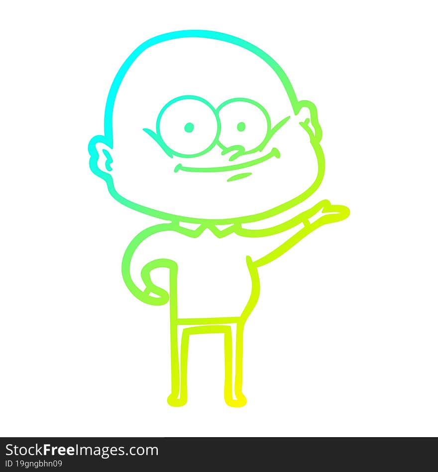 cold gradient line drawing of a cartoon bald man staring