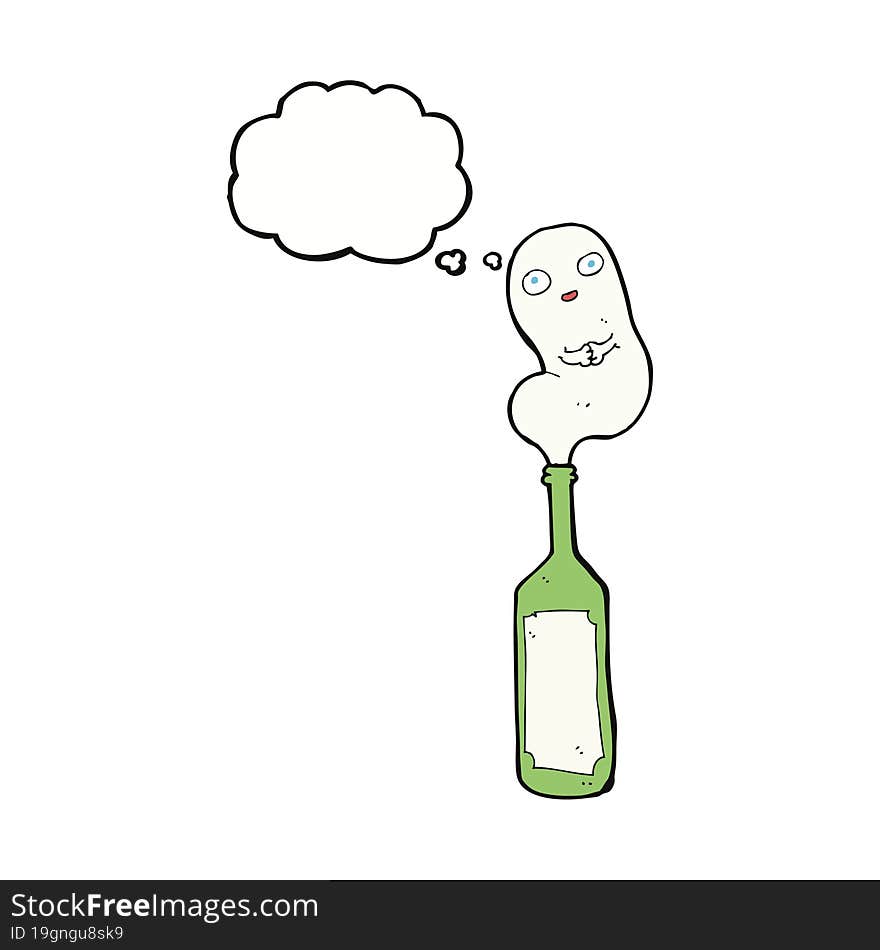 cartoon ghost in bottle with thought bubble