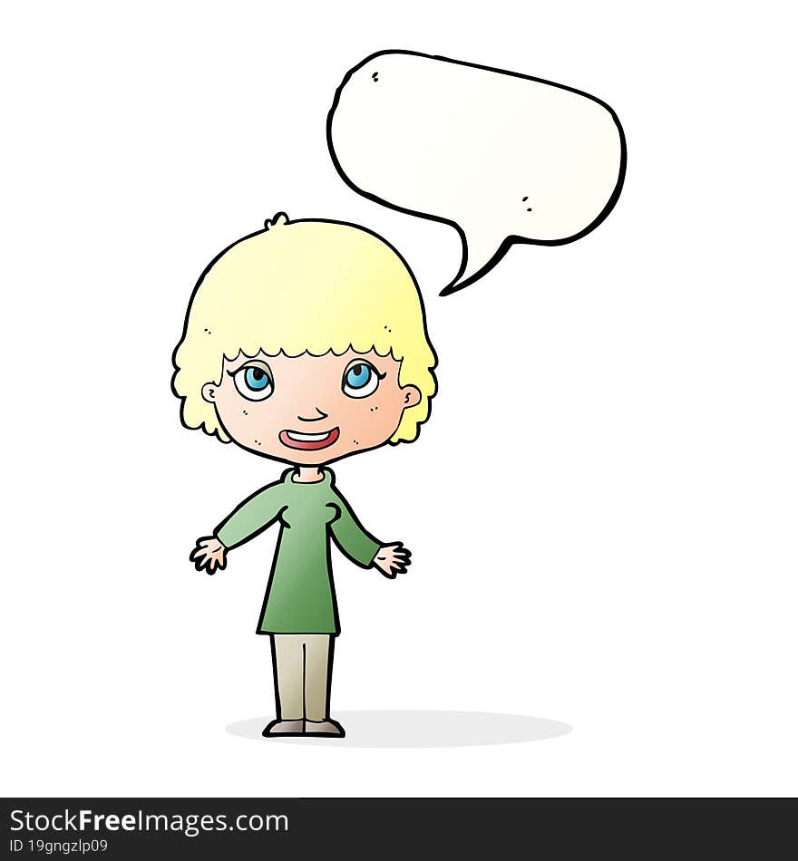 cartoon happy woman with speech bubble