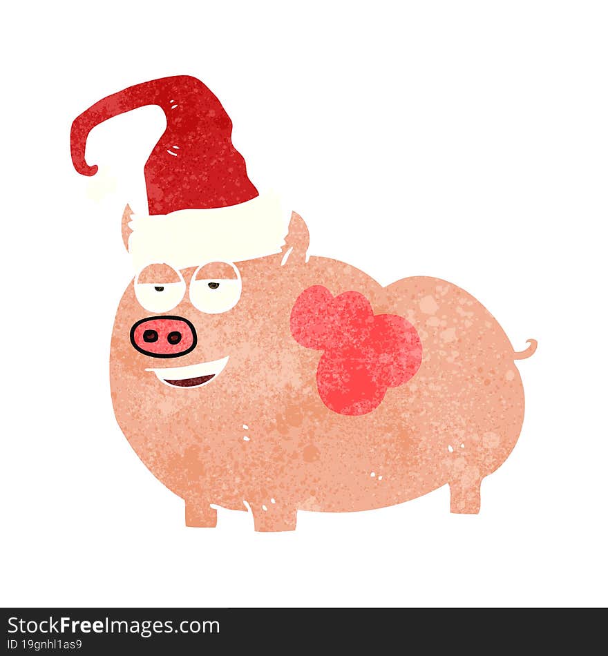 freehand retro cartoon christmas pig