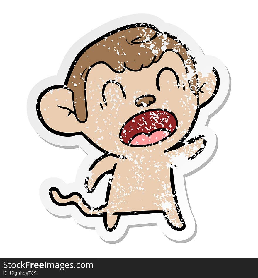 distressed sticker of a shouting cartoon monkey