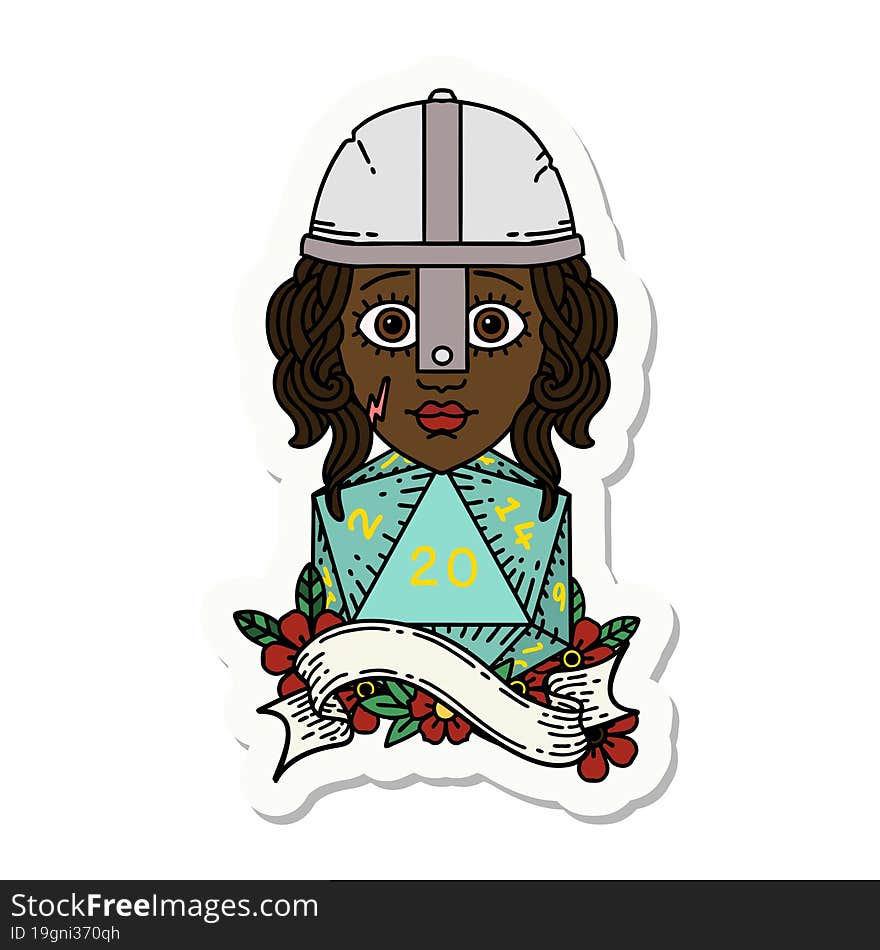 Human Fighter With Natural Twenty Dice Roll Sticker