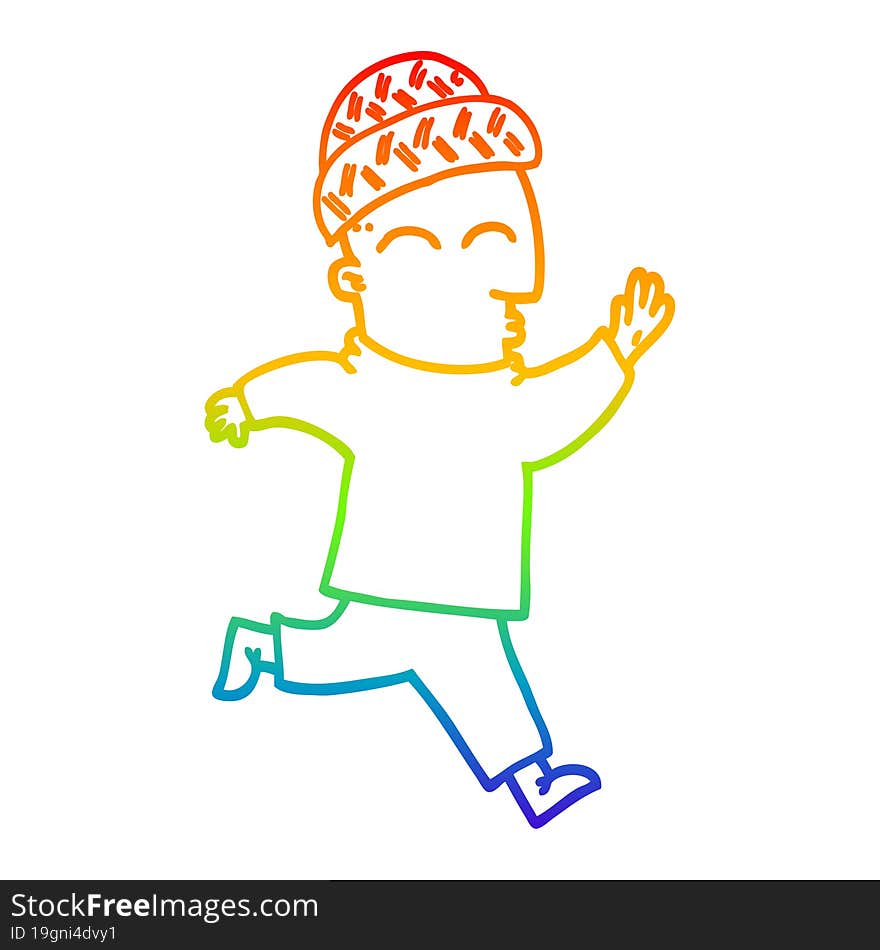 rainbow gradient line drawing cartoon man wearing hat