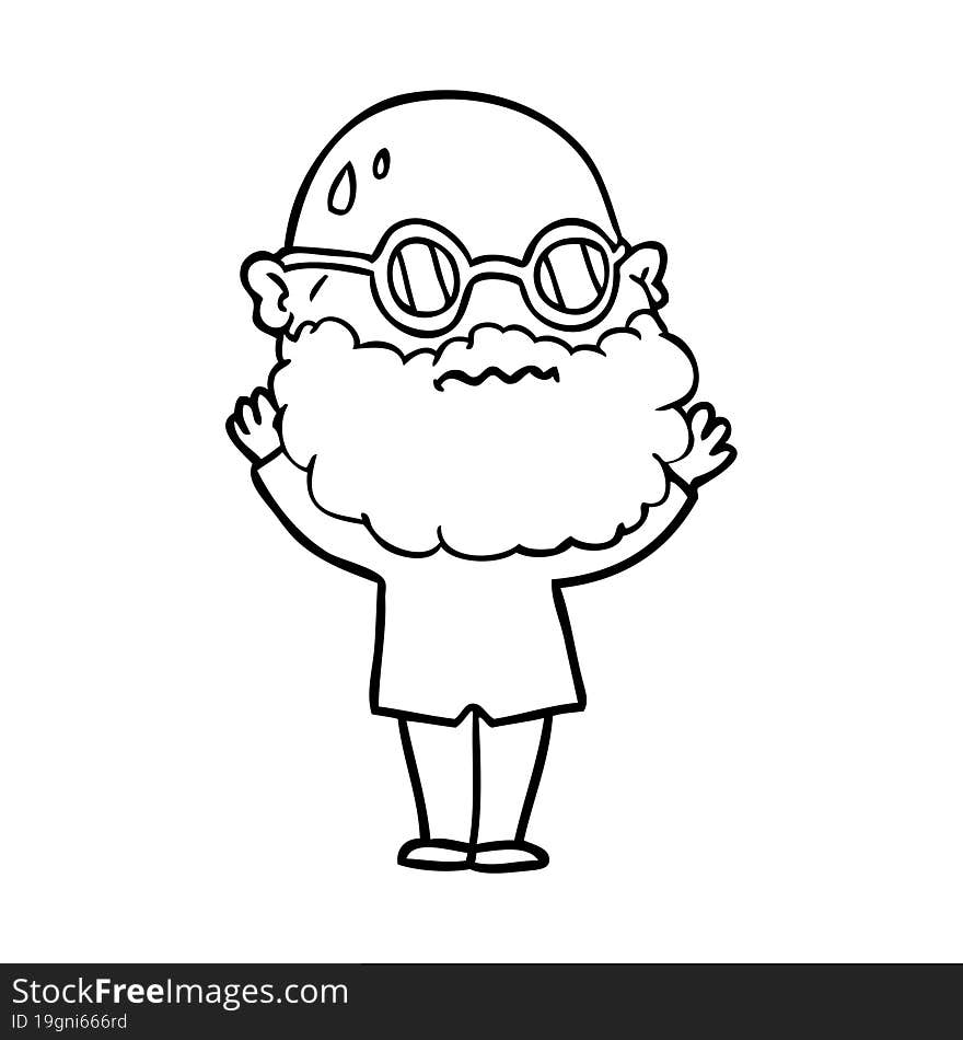 cartoon worried man with beard and spectacles. cartoon worried man with beard and spectacles