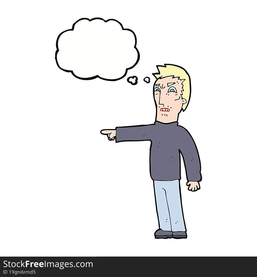 cartoon angry man pointing with thought bubble