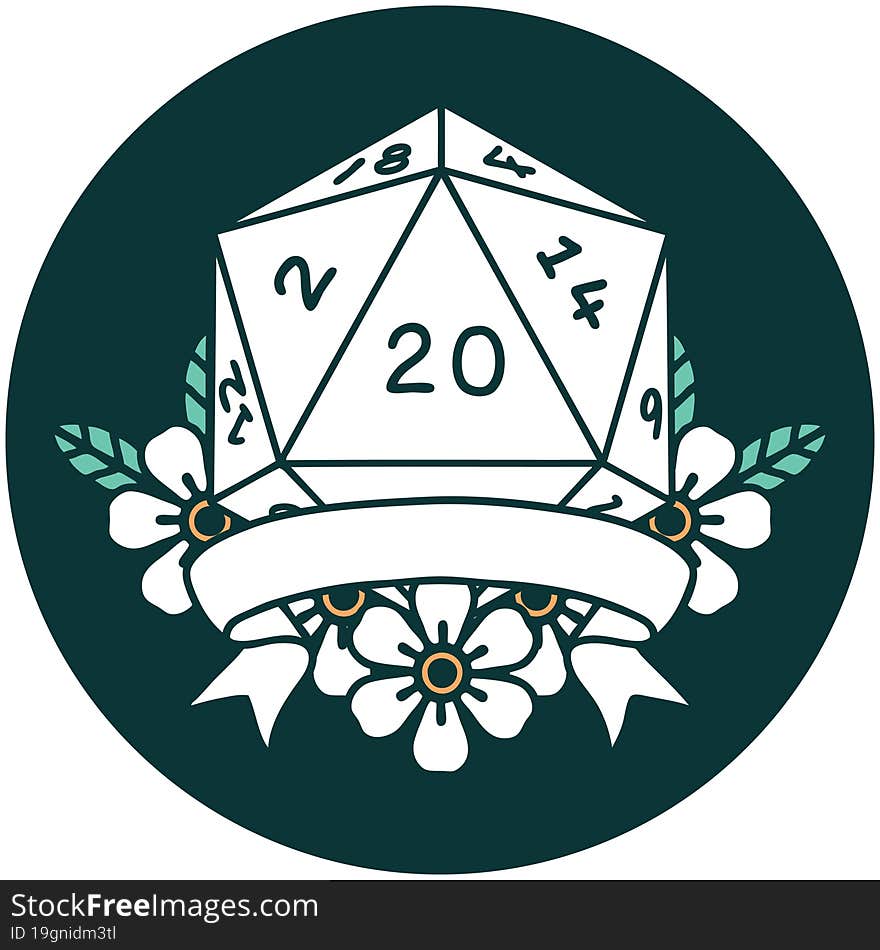 natural 20 critical hit D20 dice roll icon