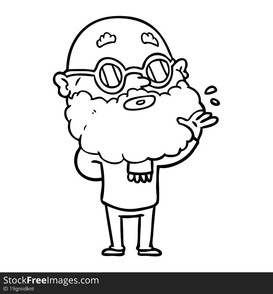 cartoon curious man with beard and sunglasses. cartoon curious man with beard and sunglasses