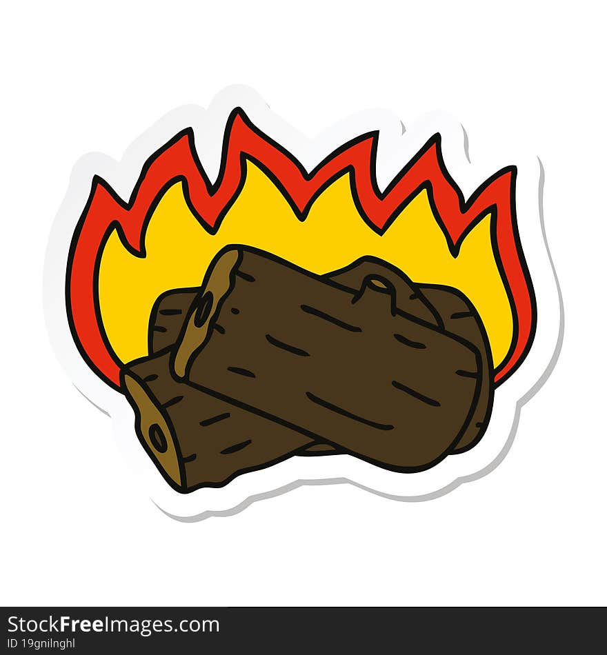 sticker of a quirky hand drawn cartoon burning log