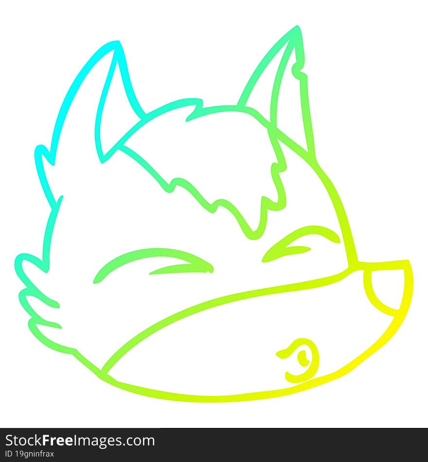 cold gradient line drawing of a cartoon wolf face whistling