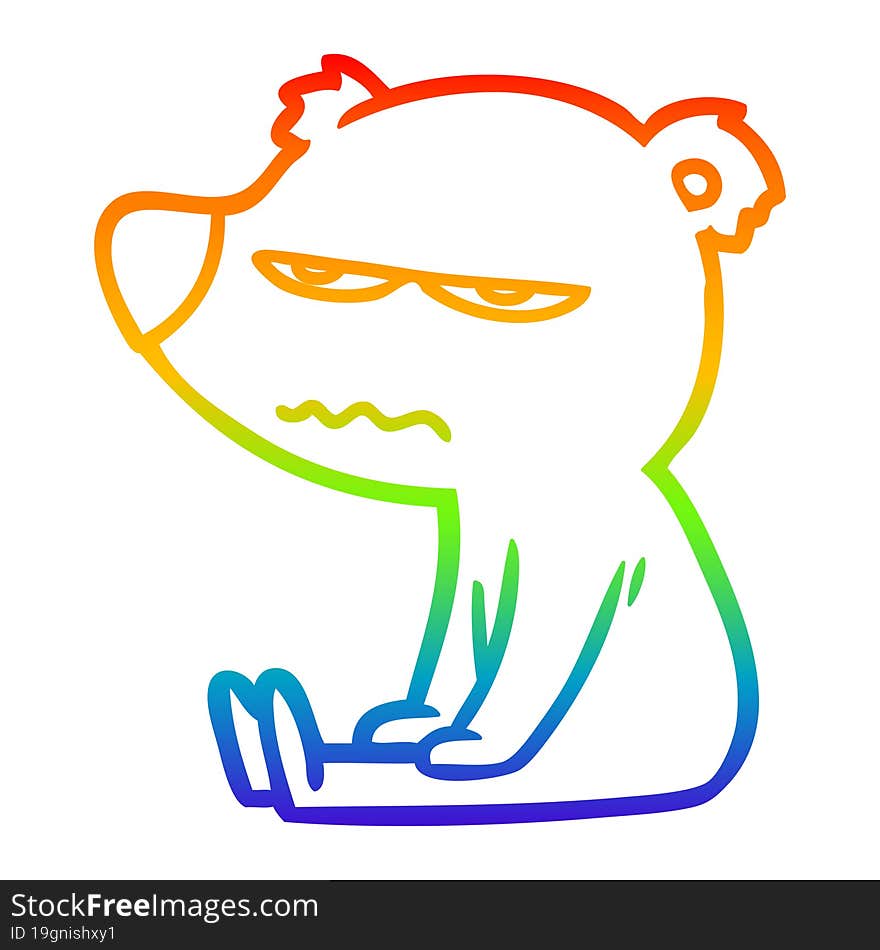 rainbow gradient line drawing angry bear cartoon sitting