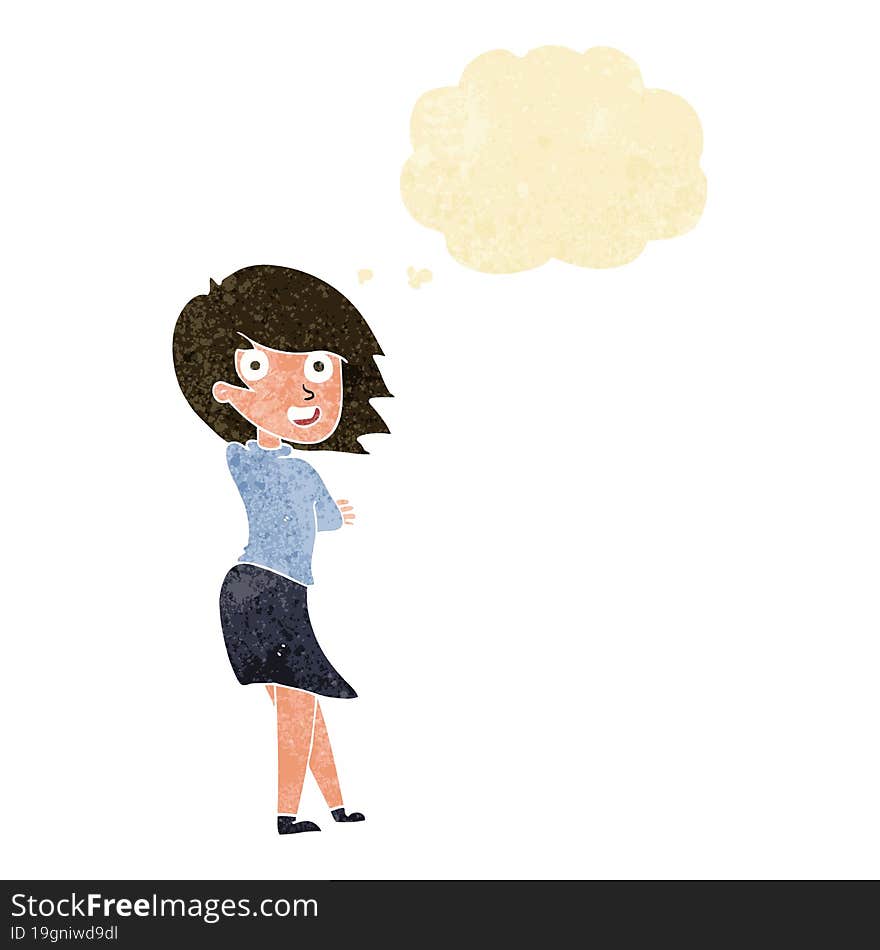 Cartoon Happy Woman With Thought Bubble