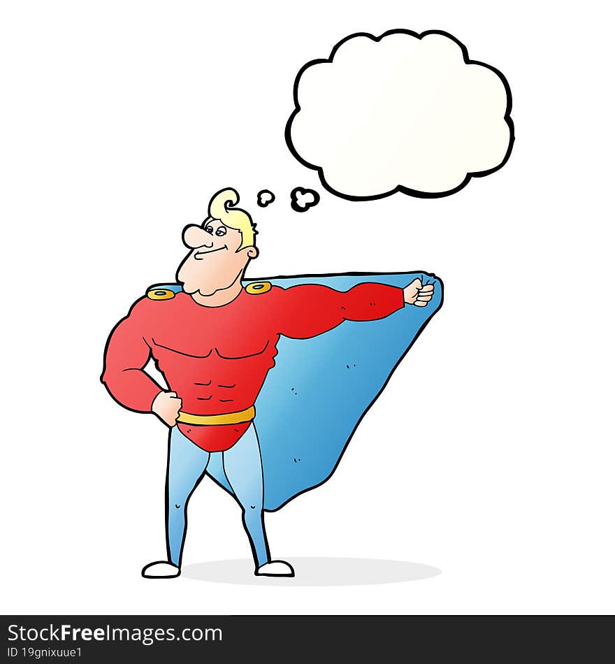 Funny Cartoon Superhero With Thought Bubble