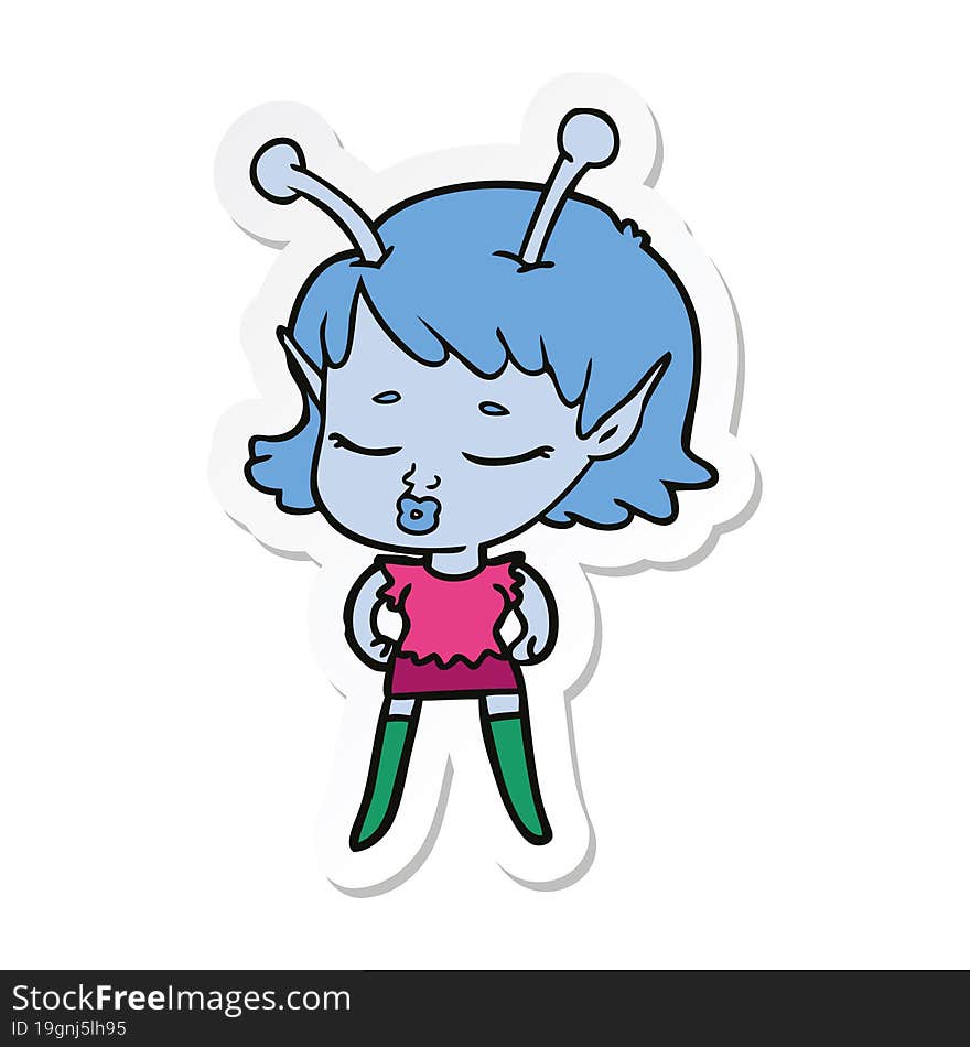 sticker of a cute alien girl cartoon