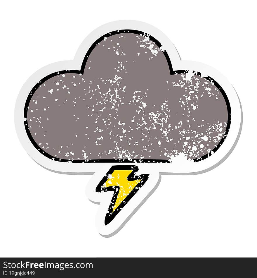 distressed sticker of a cute cartoon storm cloud