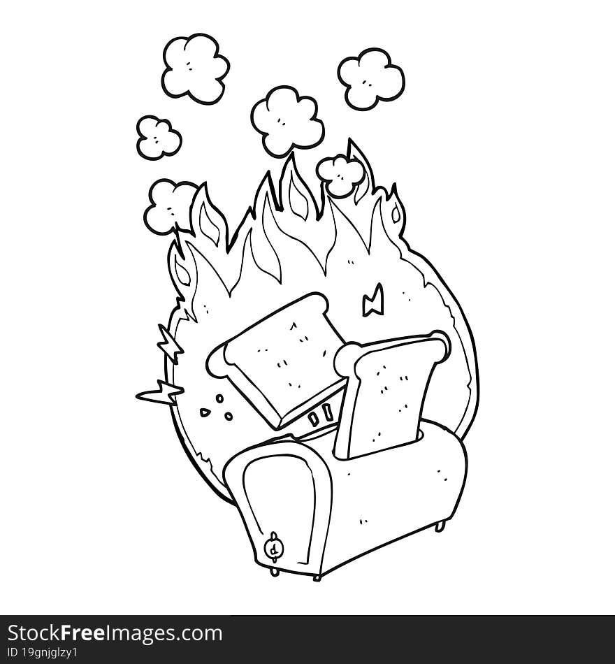 Black And White Cartoon Burning Toaster