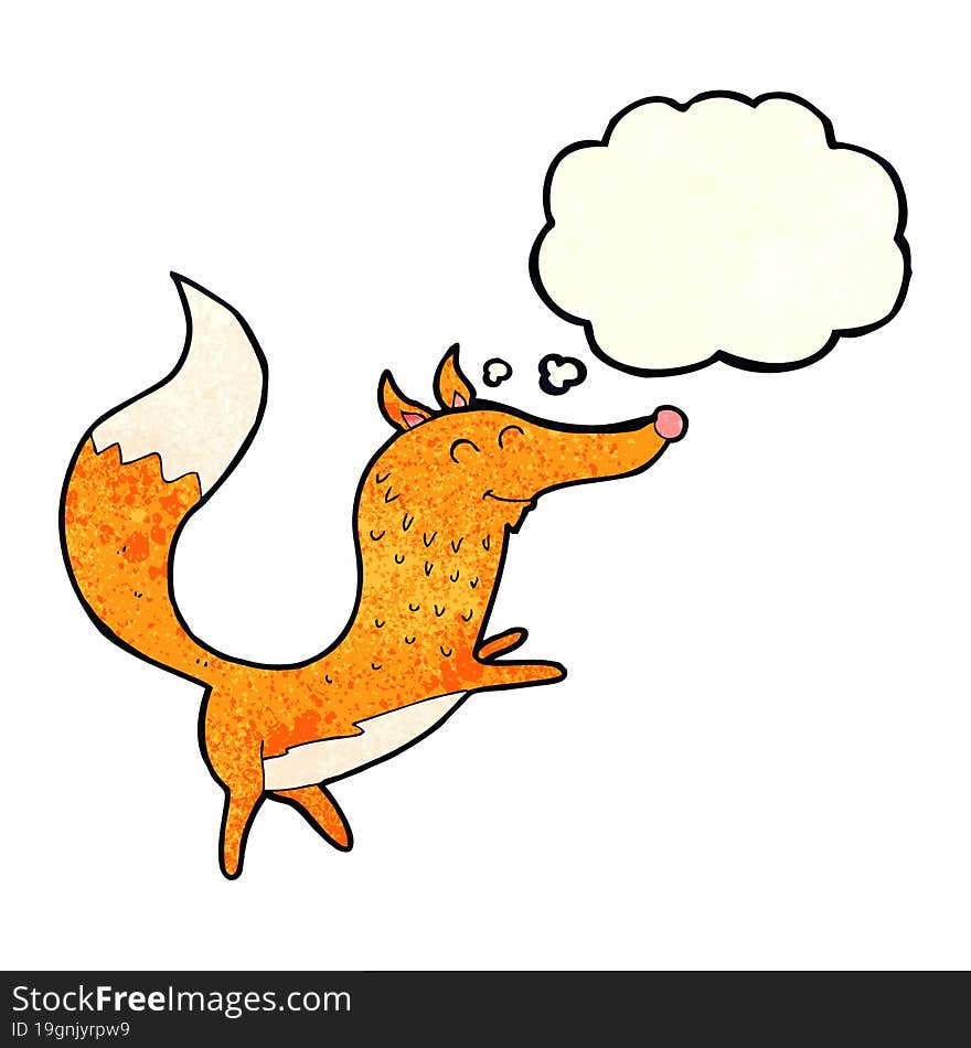 cartoon happy fox with thought bubble