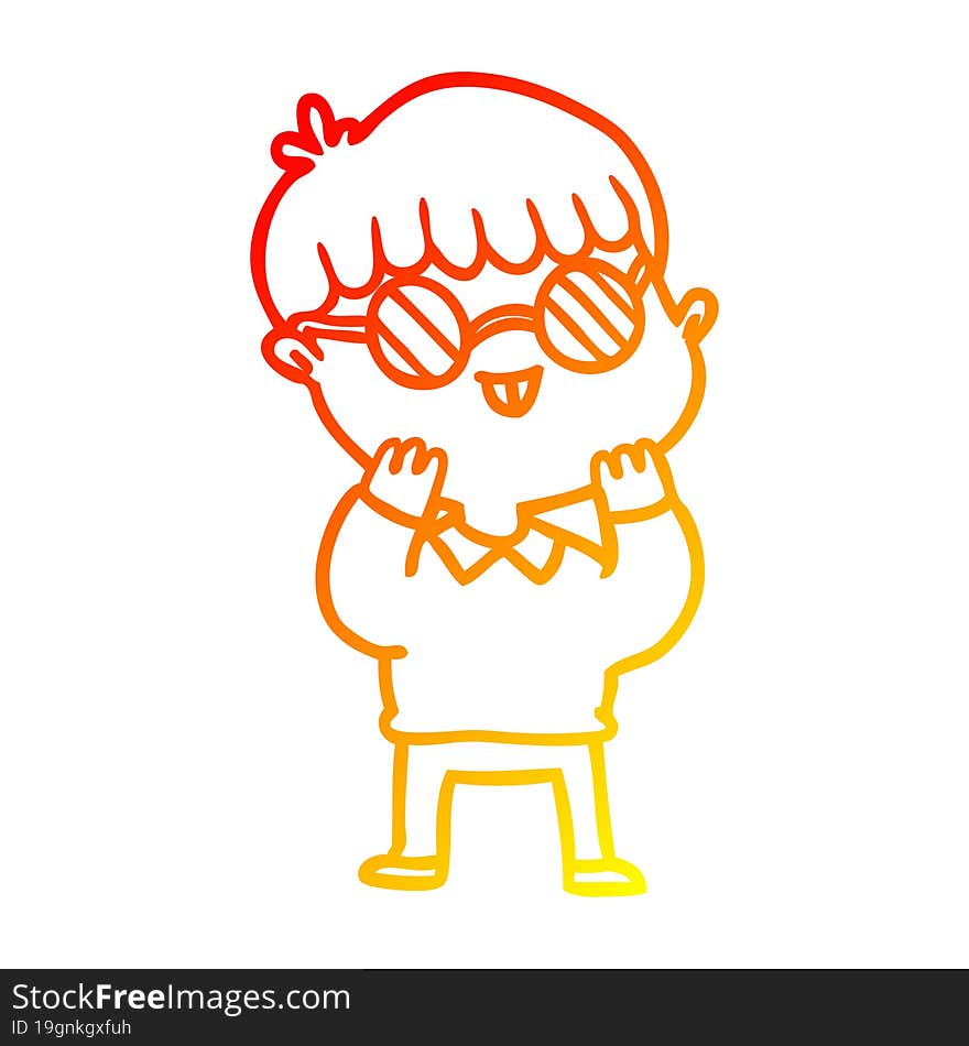 Warm Gradient Line Drawing Cartoon Boy Wearing Spectacles