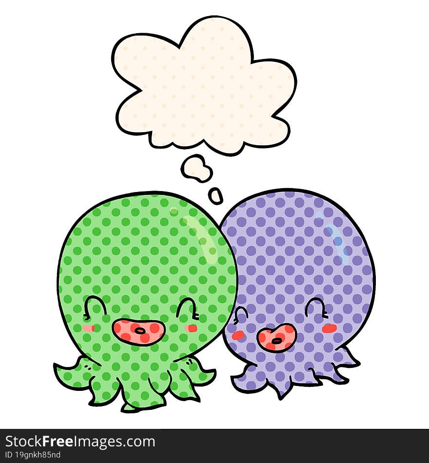 two cartoon octopi  and thought bubble in comic book style