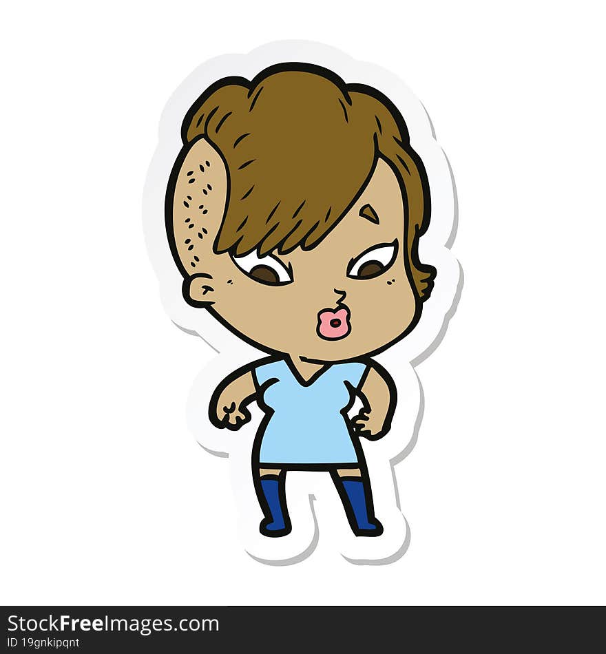 sticker of a cartoon surprised girl