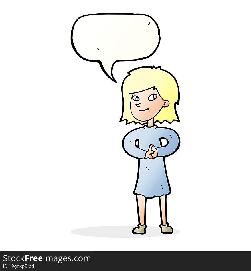 cartoon happy woman with speech bubble