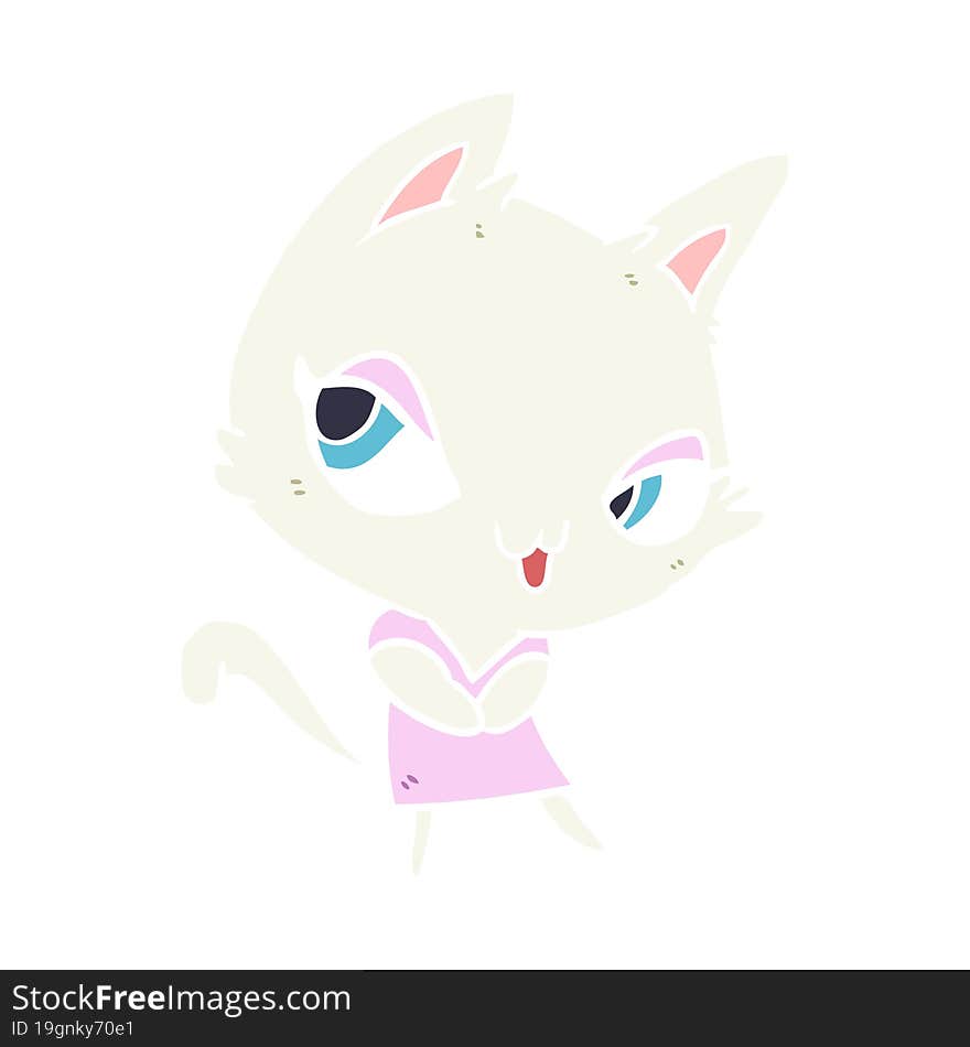 Cute Flat Color Style Cartoon Female Cat