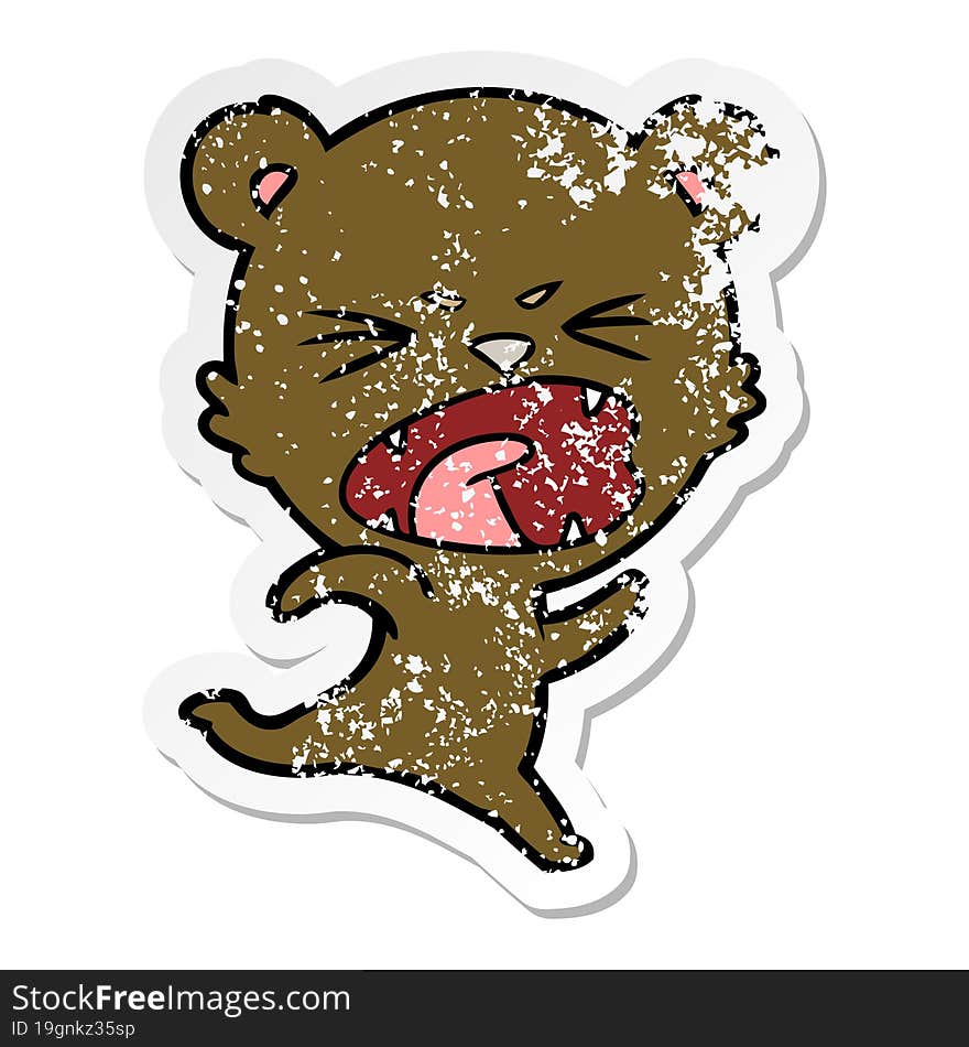 Distressed Sticker Of A Angry Cartoon Bear