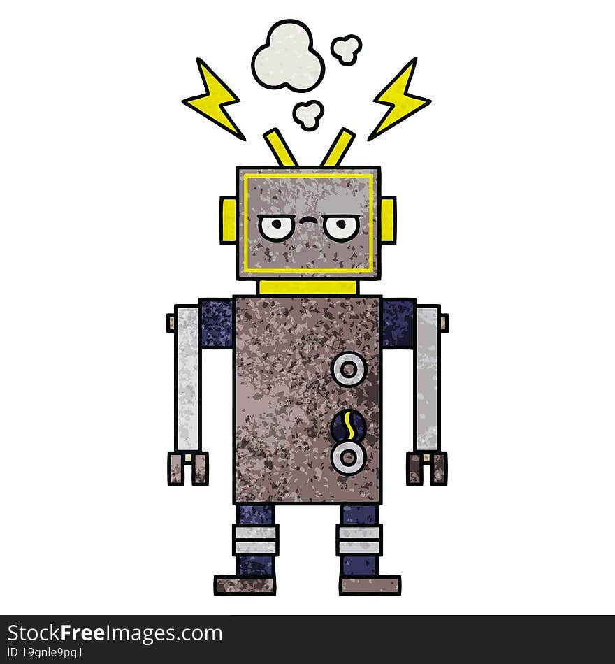 retro grunge texture cartoon of a malfunctioning robot