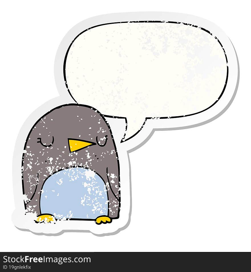 cartoon penguin and speech bubble distressed sticker