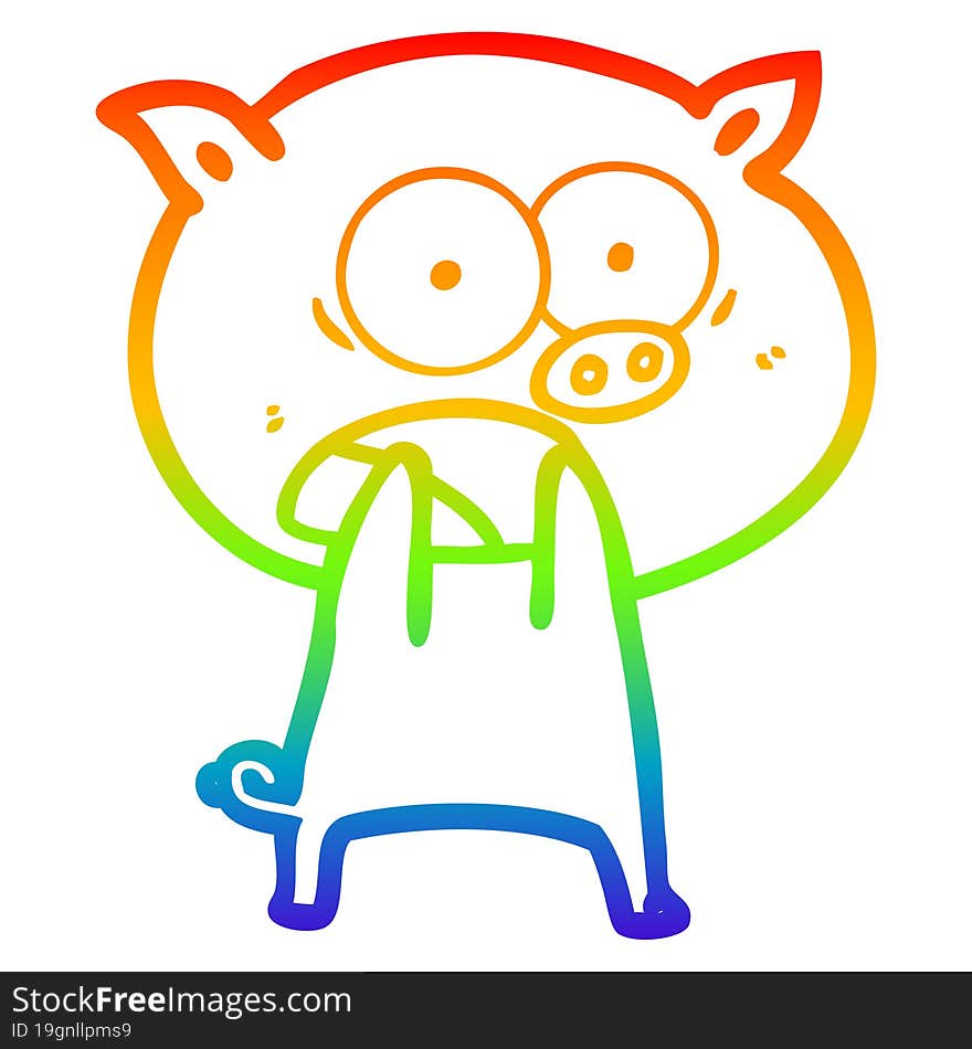 rainbow gradient line drawing of a cartoon pig shouting