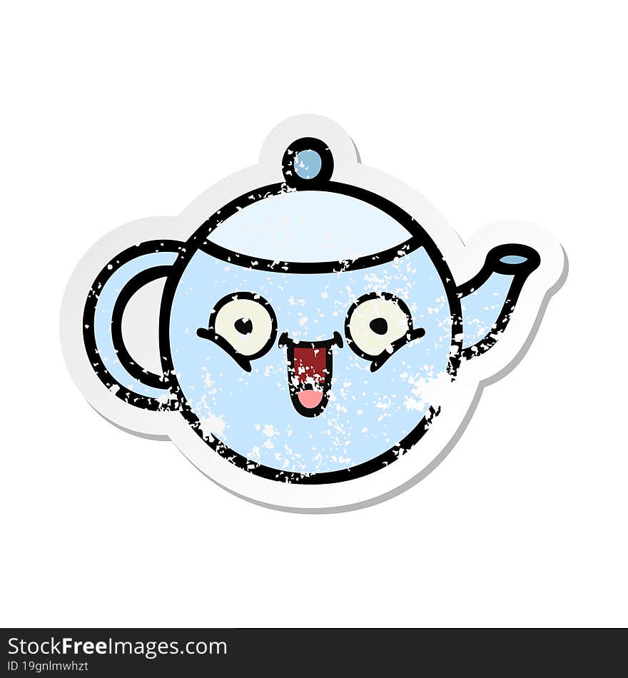 distressed sticker of a cute cartoon teapot