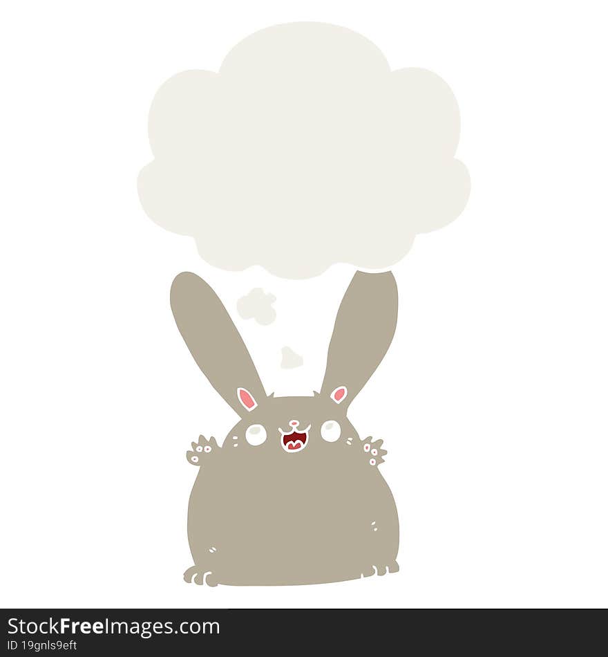 cartoon rabbit with thought bubble in retro style