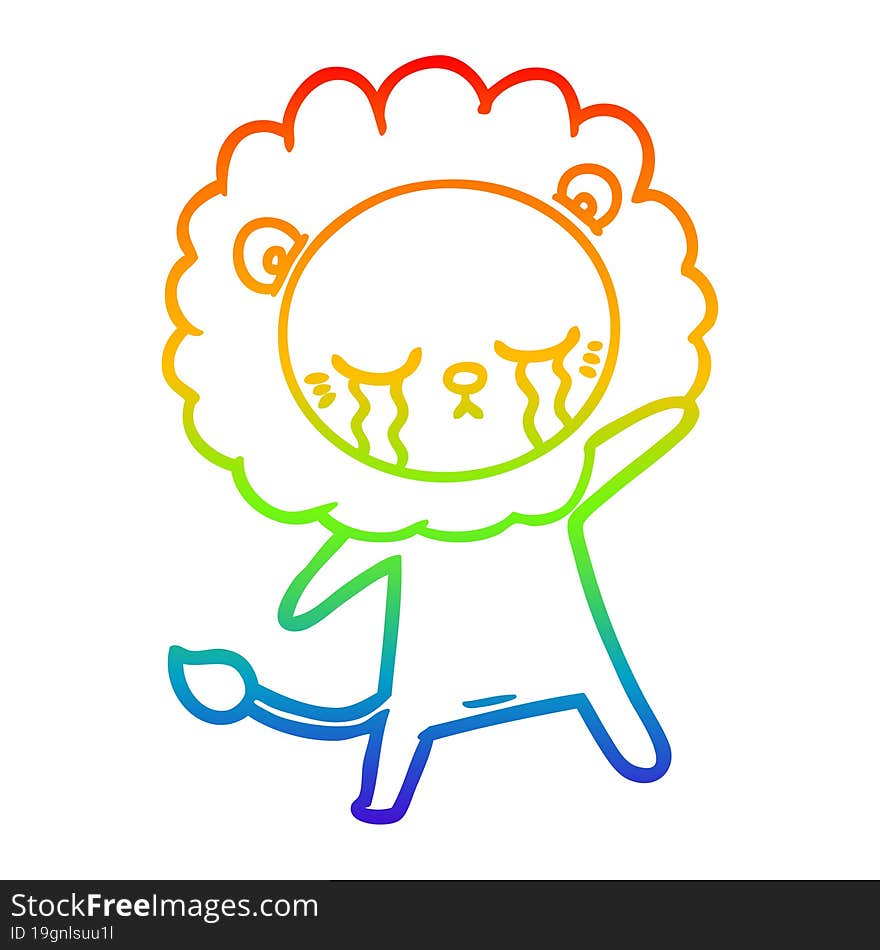 rainbow gradient line drawing crying cartoon lion