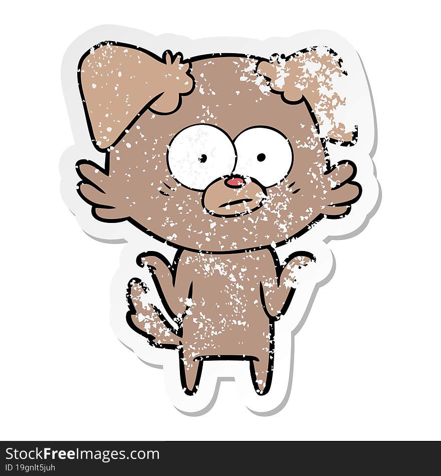 Distressed Sticker Of A Nervous Dog Cartoon