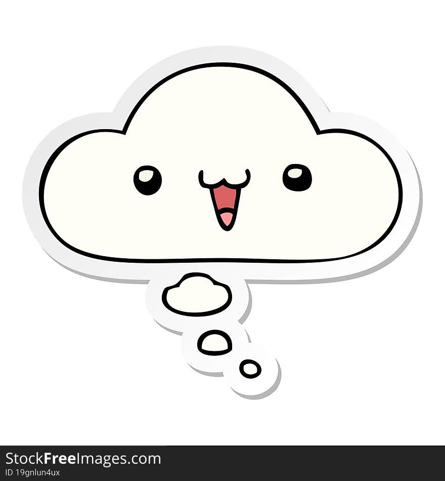 cute happy face cartoon and thought bubble as a printed sticker