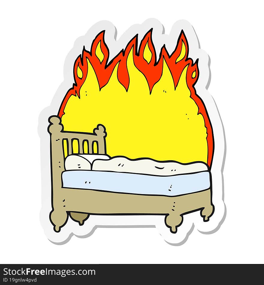 sticker of a cartoon beds are burning