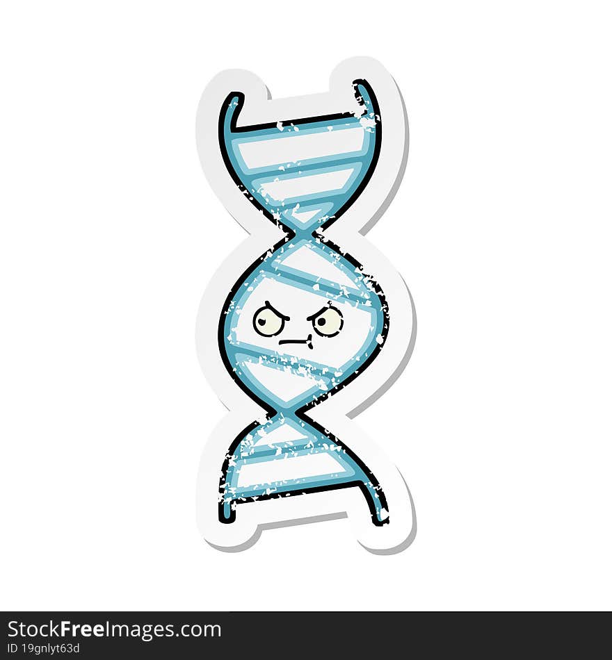 distressed sticker of a cute cartoon DNA strand