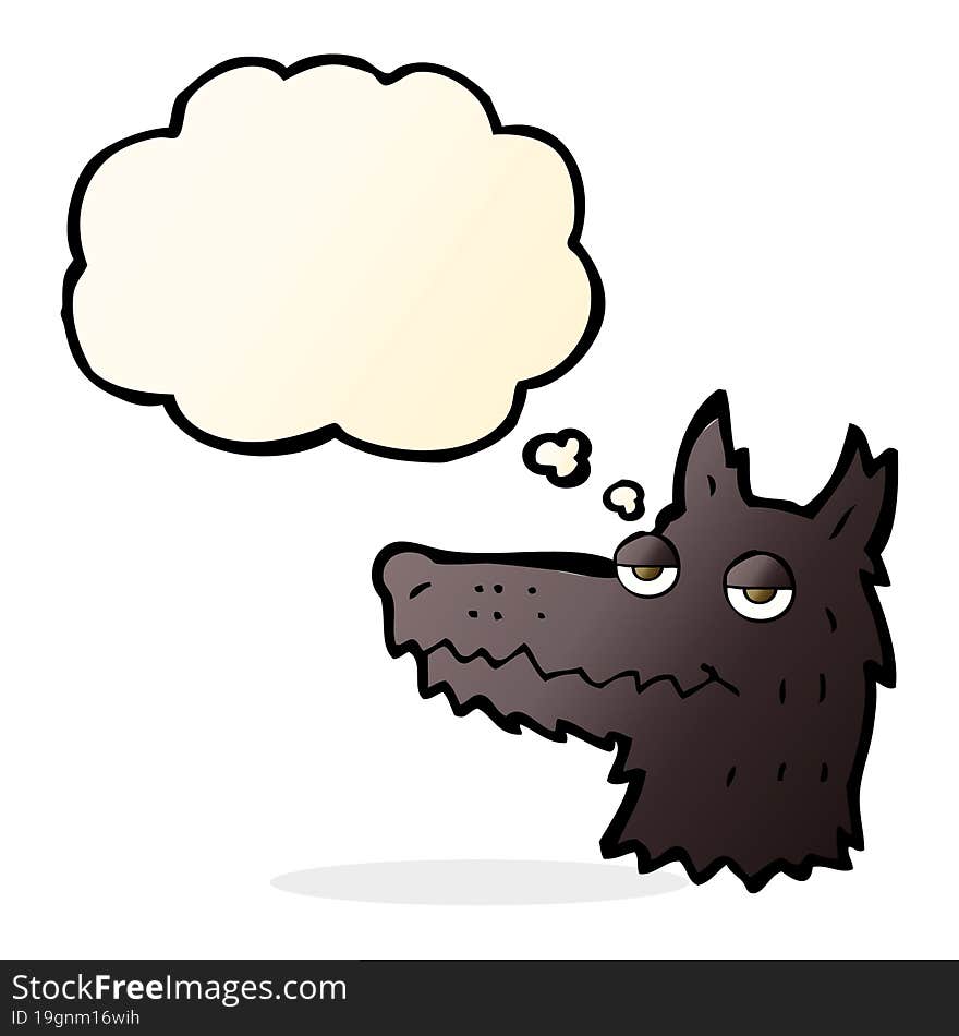 cartoon wolf head with thought bubble