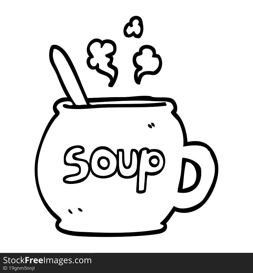 black and white cartoon cup of soup