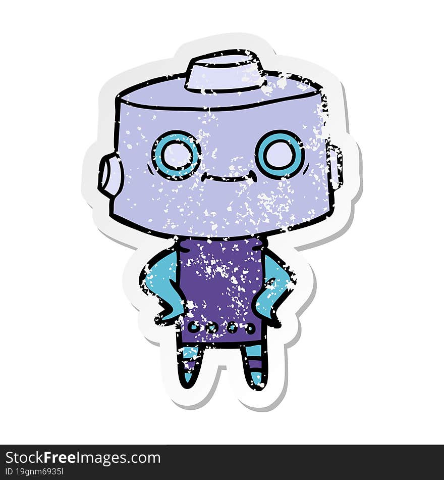 distressed sticker of a cartoon robot