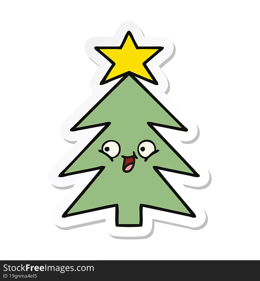 sticker of a cute cartoon christmas tree