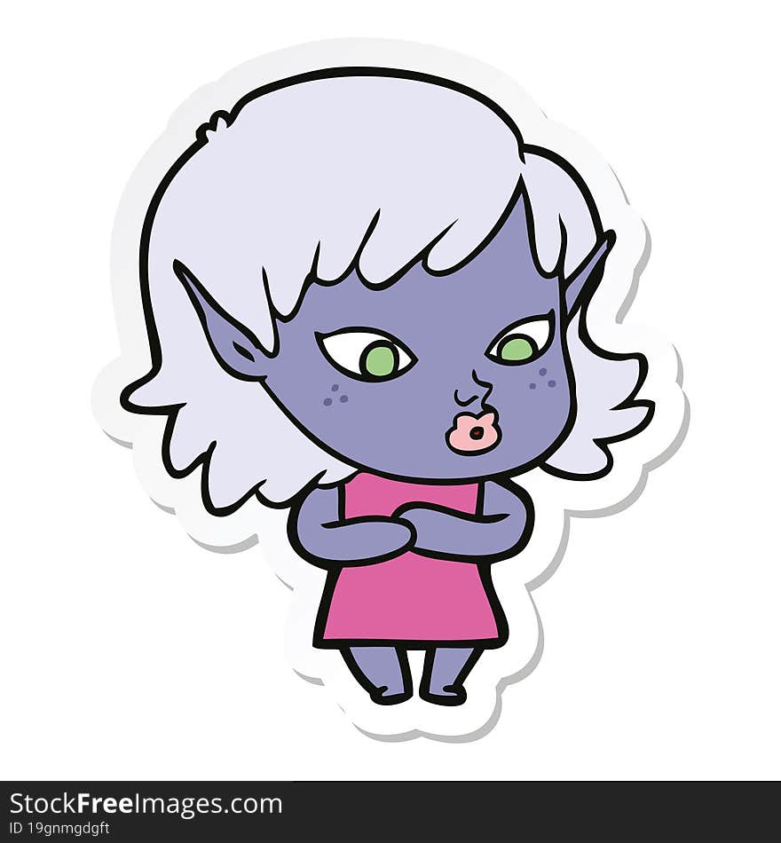 sticker of a pretty cartoon elf girl