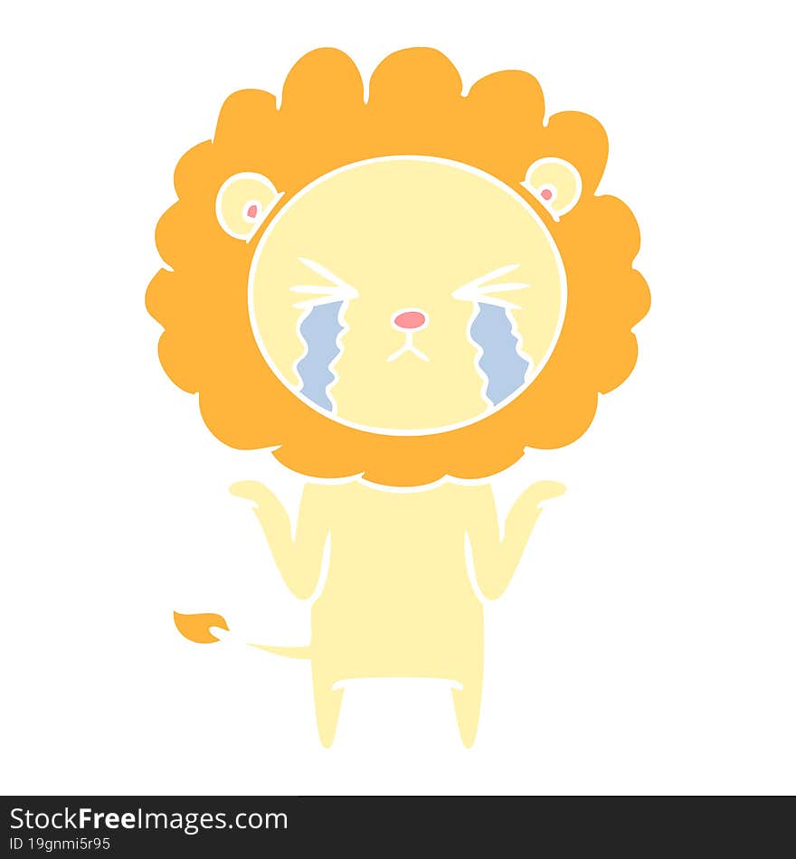 flat color style cartoon crying lion