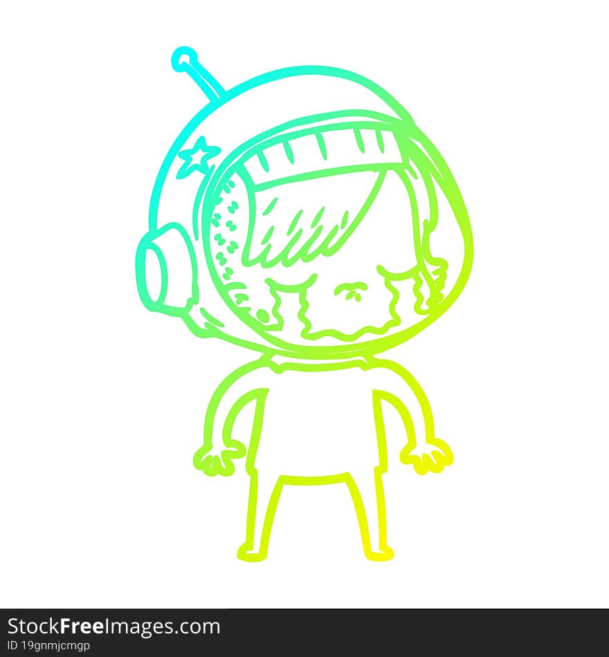 Cold Gradient Line Drawing Cartoon Crying Astronaut Girl