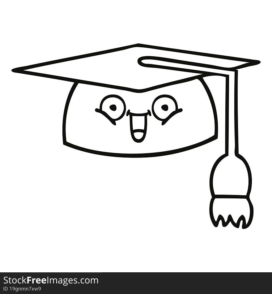 line drawing cartoon graduation hat